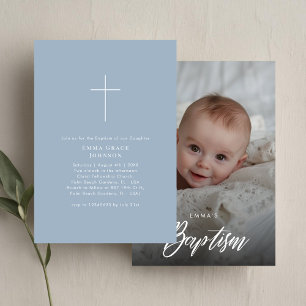Neutrale Taufe Blue Baptism Boy Girl Foto Einladung
