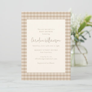 Neutrale Taupe Beige Gingham Karo Baby Shower Einladung