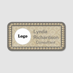 Neutrale Taupe Beige und Gold Bling NAME TAG Namensschild