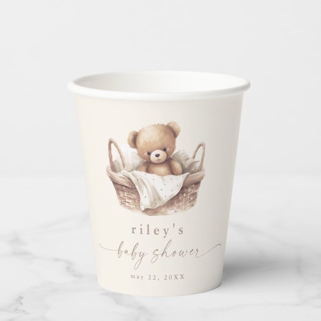 Neutrale Teddy Bear Boho Babydusche Pappbecher (Vorderseite)