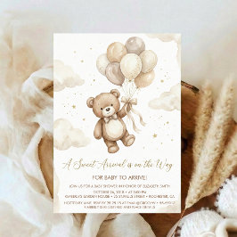 Neutrale Teddybär-Baby-Party-Schleife Grüne Ballon Einladung
