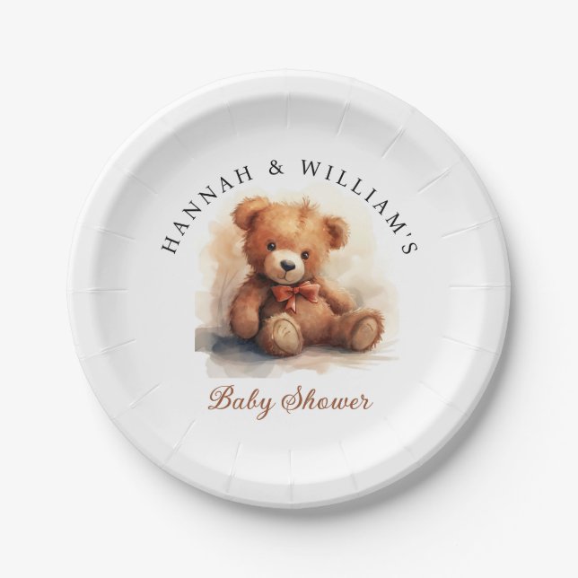 Neutrale Teddybär-Babyparty Pappteller (Vorderseite)