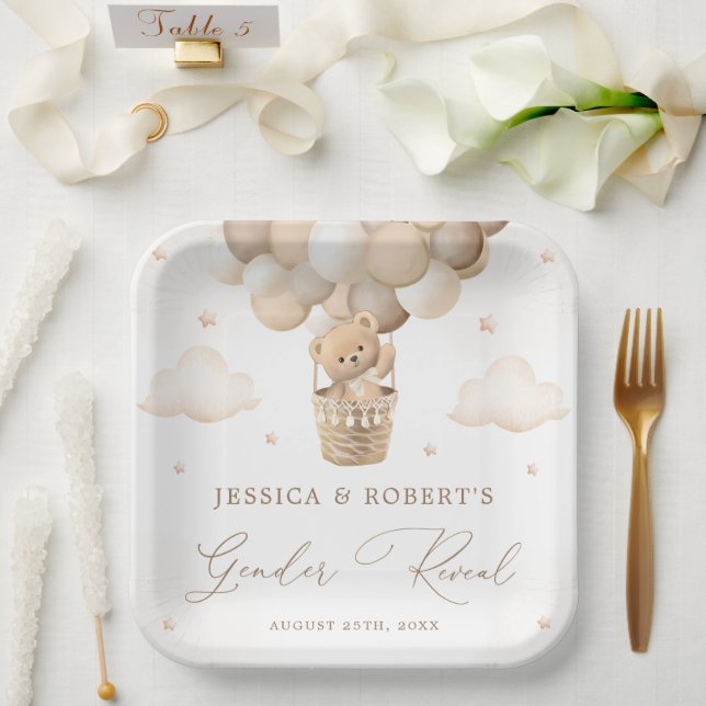 Neutrale Teddybären-Genderdarstellung Pappteller (Hochzeit)