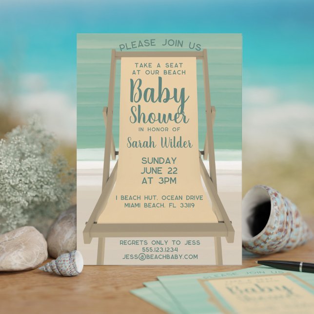 Neutrale türkisfarbene Ocean Beach Baby Dusche Einladung (A baby shower invitation inspired by a turquoise ocean and a sandy beach. Add your details!)