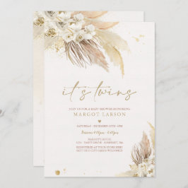 Neutrale Twin Pampas Grass Boho Babydusche Einladung