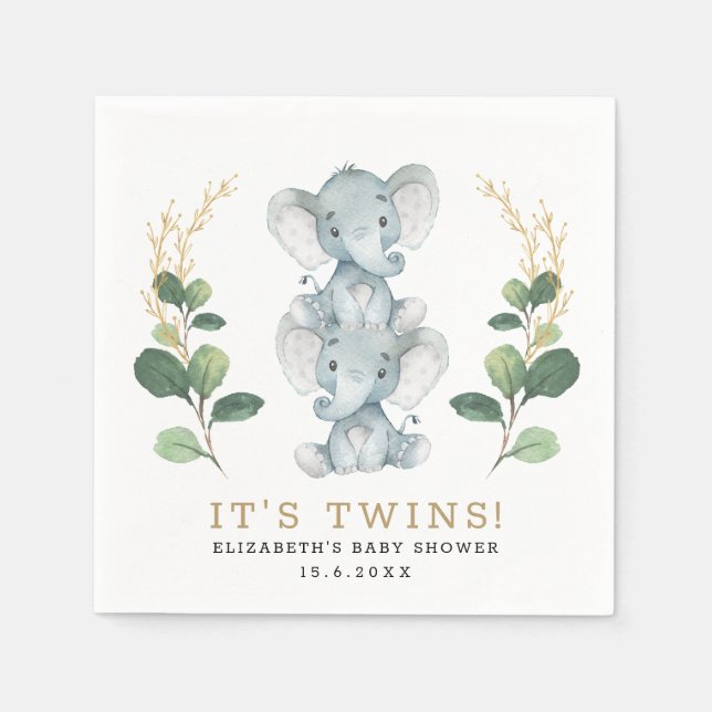 Neutrale Twins Elephant Greenerenery Gold Baby Dus Serviette (Vorderseite)