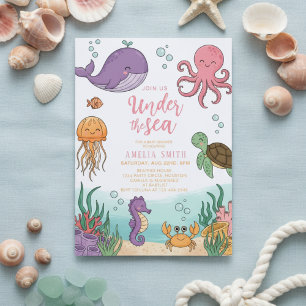 Neutrale Under-the-Sea-Ozean-Korallen-Baby-Party Einladung