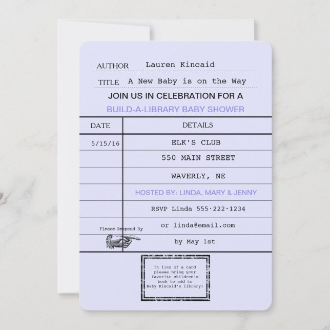 Neutrale Vintage Babybibliothek-Dusche Einladung (Vorderseite)