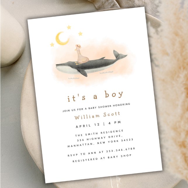 Neutrale Vintage Dusche für Wale und Duck Einladung (Gender Neutral Vintage Whale & Duck Baby Shower Invitation)
