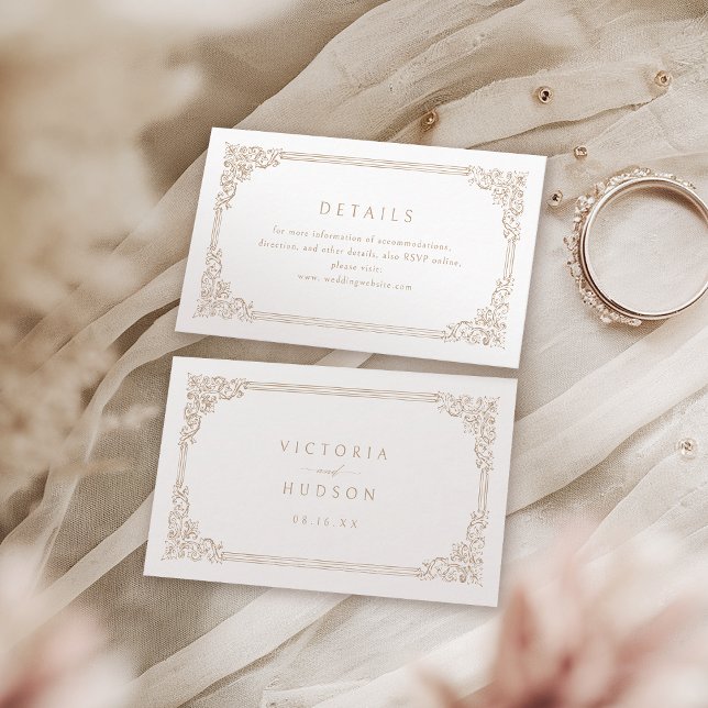 Neutrale Vintage Rahmen Elegante Hochzeitsdetails Platzkarte (Neutral Vintage Frame Elegant Wedding Details Place Card)