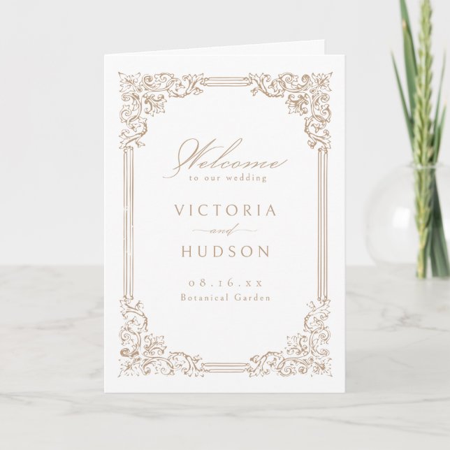 Neutrale Vintage Rahmen-Elegante SkriptWedding Programm (Vorderseite)