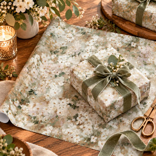Neutrale Vintage Weiße Wildblumen Floral Geschenkpapier