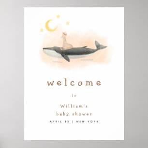 Neutrale Vintage Whale & Duck Babydusche Begrüßung Poster