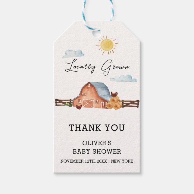 Neutrale, vor Ort angebaute Barn-Babydusche Geschenkanhänger (Vorderseite)