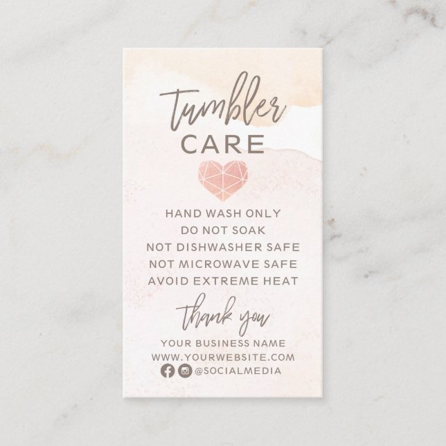 Neutrale Wasserfarbe mit Herz-Tumbler-Pflege Visitenkarte (Vorderseite)