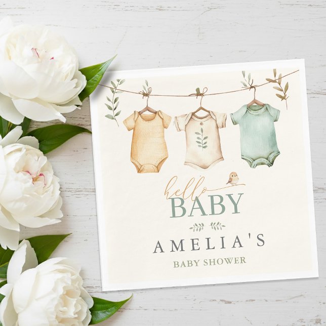 Neutrale Wasserfarben-Babysachenleine für Baby Sho Serviette (Neutral Watercolor Baby Clothesline Baby Shower Napkins)