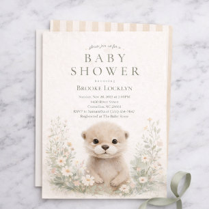 Neutrale Wasserfarben-Otter-Baby-Party   Waldland Einladung