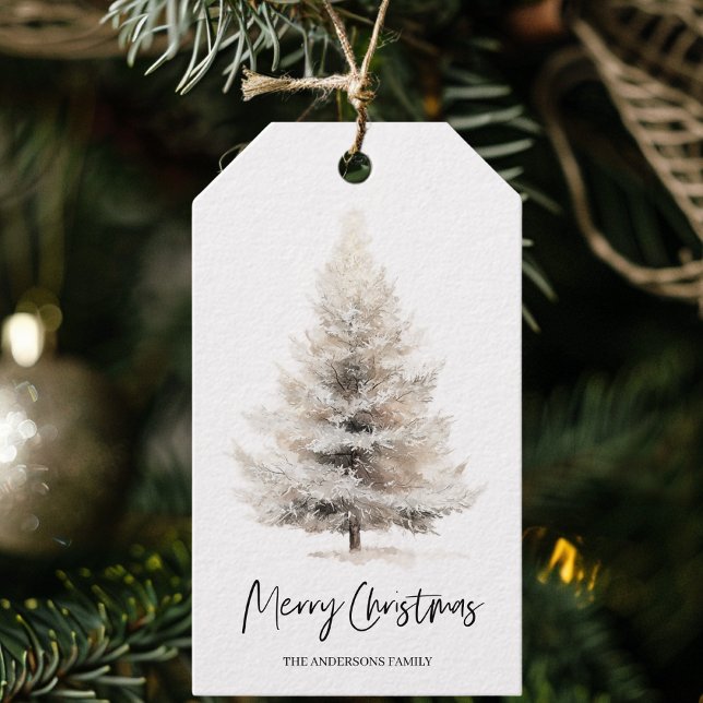 Neutrale Wasserfarben-Weihnachtsbaum Geschenkanhänger (Von Creator hochgeladen)