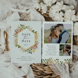 neutrale Wasserfarbenfloral | Save the Date Gold Folieneinladung