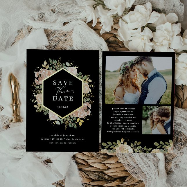 neutrale Wasserfarbenfloral | Save the Date Gold Folieneinladung (Von Creator hochgeladen)