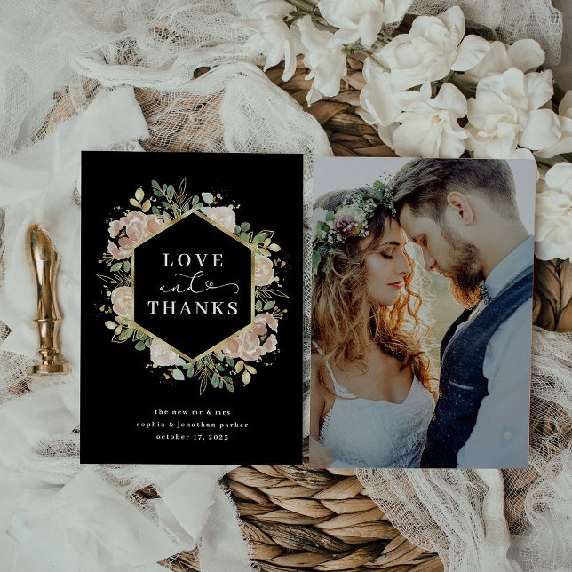 neutrale Wasserfarbenfloral | Schwarze Liebe und D Dankeskarte (Von Creator hochgeladen)