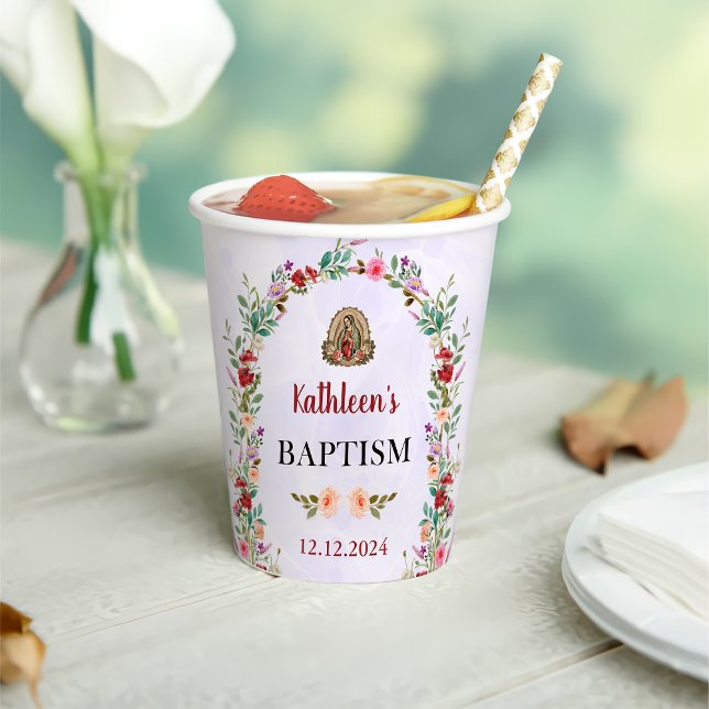 Neutrale Wasserfarbenflorale Taufe Pappbecher (Von Creator hochgeladen)