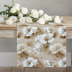 Neutrale weiße Blumen Elfenbein Beige Tischläufer