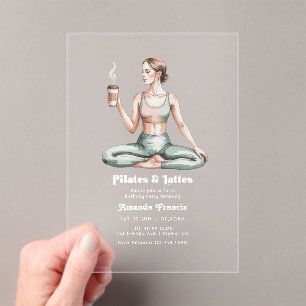 Neutrale Wellness-Pilates-&-Lattes-Geburtstagsfeie Acryleinladungen