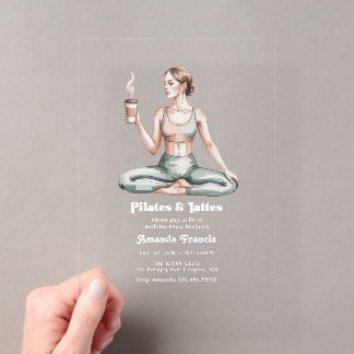 Neutrale Wellness-Pilates-&-Lattes-Geburtstagsfeie Acryleinladungen