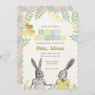 Neutrale Whimsical Rustic Bunny Baby Shower Einladung