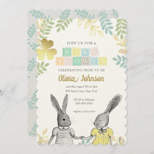 Neutrale Whimsical Rustic Bunny Baby Shower Einladung