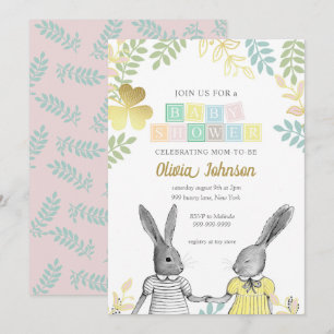 Neutrale Whimsical Rustic Bunny Baby Shower Einladung