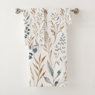 Neutrale Wiesen-Wildgras-Blumen Badhandtuch Set