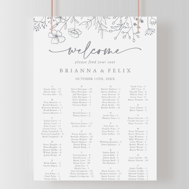 Neutrale Wildblume-Alphabetisches Sitzdiagramm Poster (Von Creator hochgeladen)