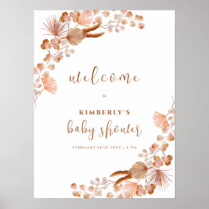 Neutrale Wildblume Boho Babydusche Begrüßung Poster