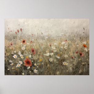 Neutrale Wildblumenwiese Mohn Gänseblümchen Poster