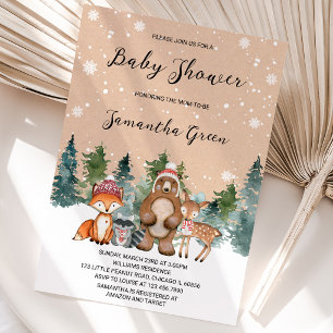 Neutrale Winter-Woodland-Babydusche Einladung