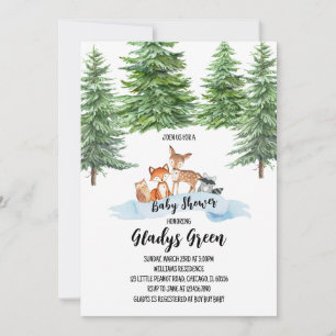 Neutrale Winter-Woodland-Babydusche Einladung