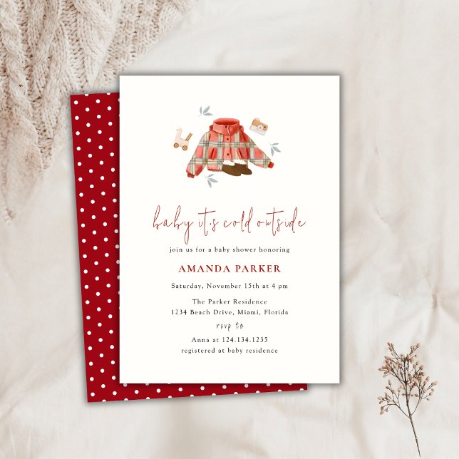 Neutrale Winterkleiderdusche für Red Gender Baby Einladung (Red Gender Neutral Winter Clothes Baby Shower Invitation)
