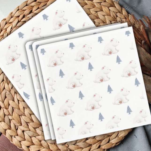 Neutrale Winterpolarbärdusche Serviette (Gender Neutral Winter Polar Bear Baby Shower Napkins)