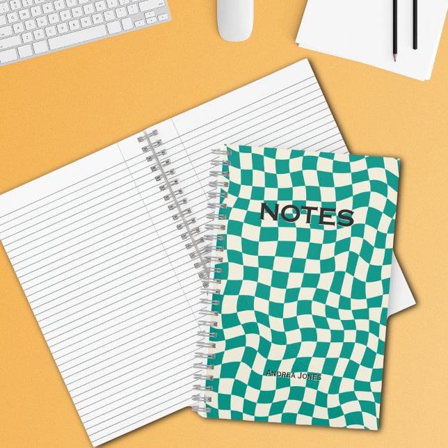 Neutraler Aquamariner Karo Mit Monogramm Notizbuch (Von Creator hochgeladen)