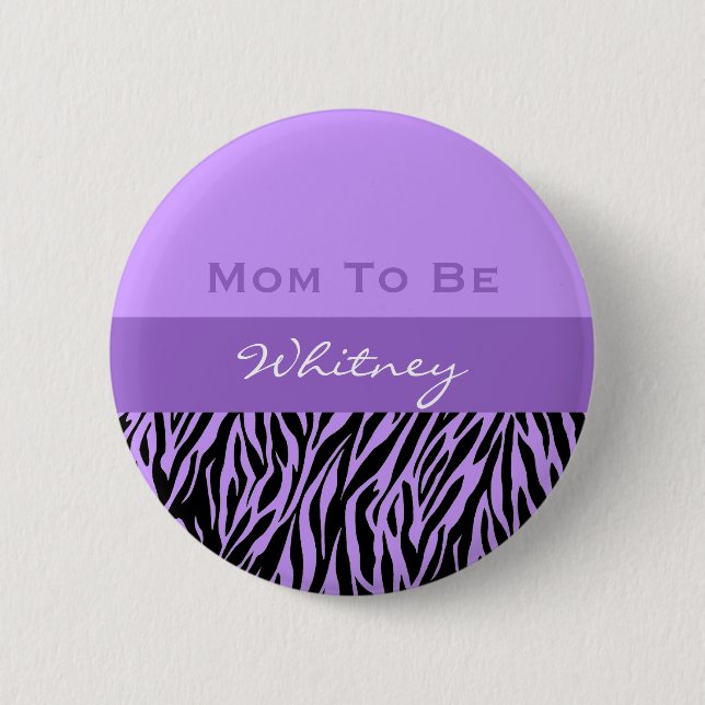 Neutraler Baby-Duschemoderner lila Zebra-Druck Button (Vorderseite)