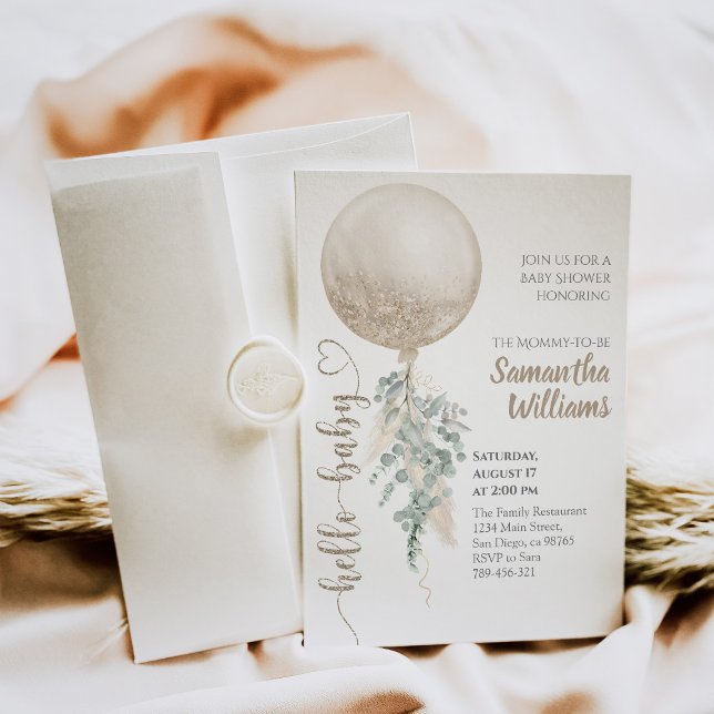 Neutraler Ballon Pampas Baby Showe Einladung (Von Creator hochgeladen)