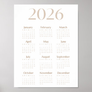 Neutraler Beige-Kalender 2026 Minimalistischer Ein Poster