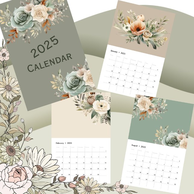neutraler Blumenkalender 2025 Kalender (2025 Neutral Sage Floral Calendar)