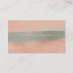 Neutraler Boho Abstrakte Wasserfarbe und Rose Gol Visitenkarte