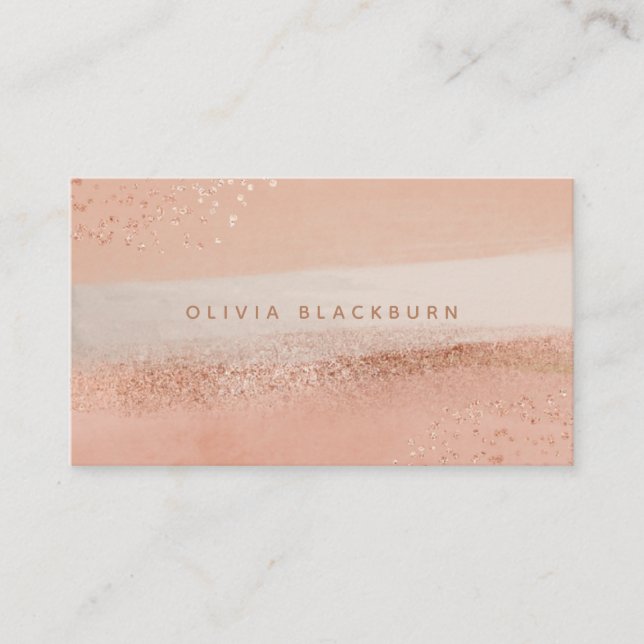 Neutraler Boho| Abstrakte Wasserfarbe und Rose Gol Visitenkarte (Vorderseite)