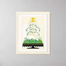 Neutraler Botanischer Bunny Cloche Französischer B Leinwanddruck