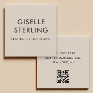 Neutraler brauner QR-Code Moderne Minimale Typogra Quadratische Visitenkarte