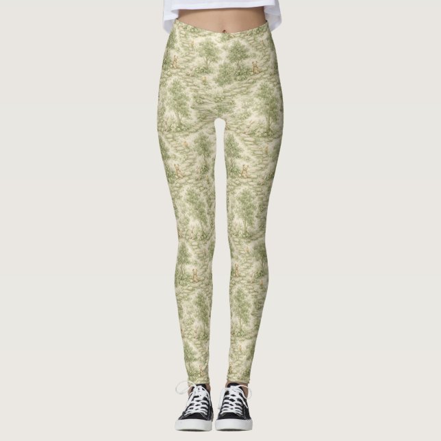 Neutraler Bunny-Bär-Picknick-Blumengarten (1) Leggings (Vorderseite)